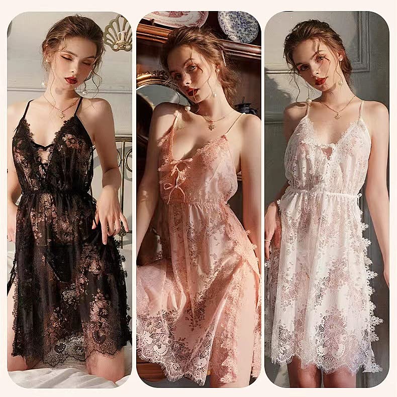 Loradouphi Sexy Lingerie Babydoll with Floral Embroidered Lace and and 230101 Women's Ribbon, See-Through, T-Back Panties, Camisole, Nightgown,