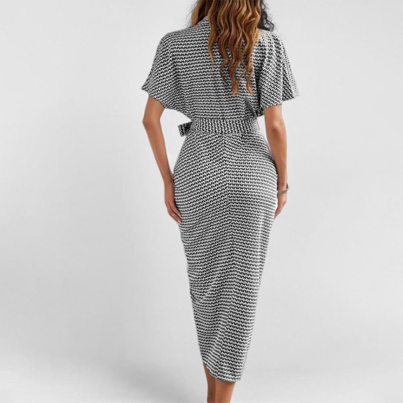 Весенне-летнее женское элегантное платье с V-образным вырезом, высокой талией, темпераментное и с короткими рукавами