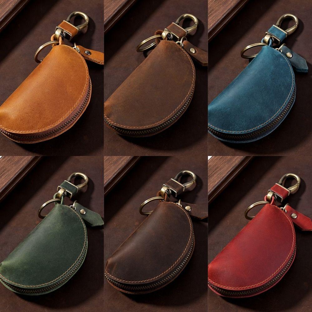 Multi-Color Key Case with Carabiner Crazy Horse Leather Key Storage Bag Leather Key Holder Car Key