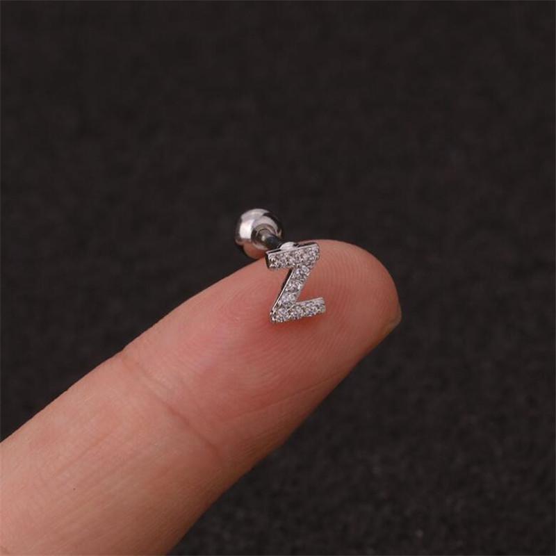 1 шт./пакет, 26 английских начальных букв, кубический цирконий, серьги-гвоздики из нержавеющей стали, серьги для хряща, спиральные ювелирные изделия для пирсинга