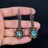 Blue Copper Turquoise Handmade Gemstone Earrings, 999 Copper Wire Wrapped Earrings Antique Jewelry, For Engagement Gift