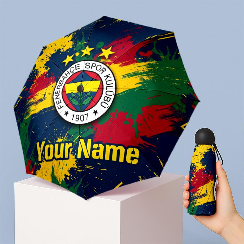 Fenerbahçe FC Manual Five Fold 8 Rib Umbrella Support Custom Text, Lightweight Travel Umbrella