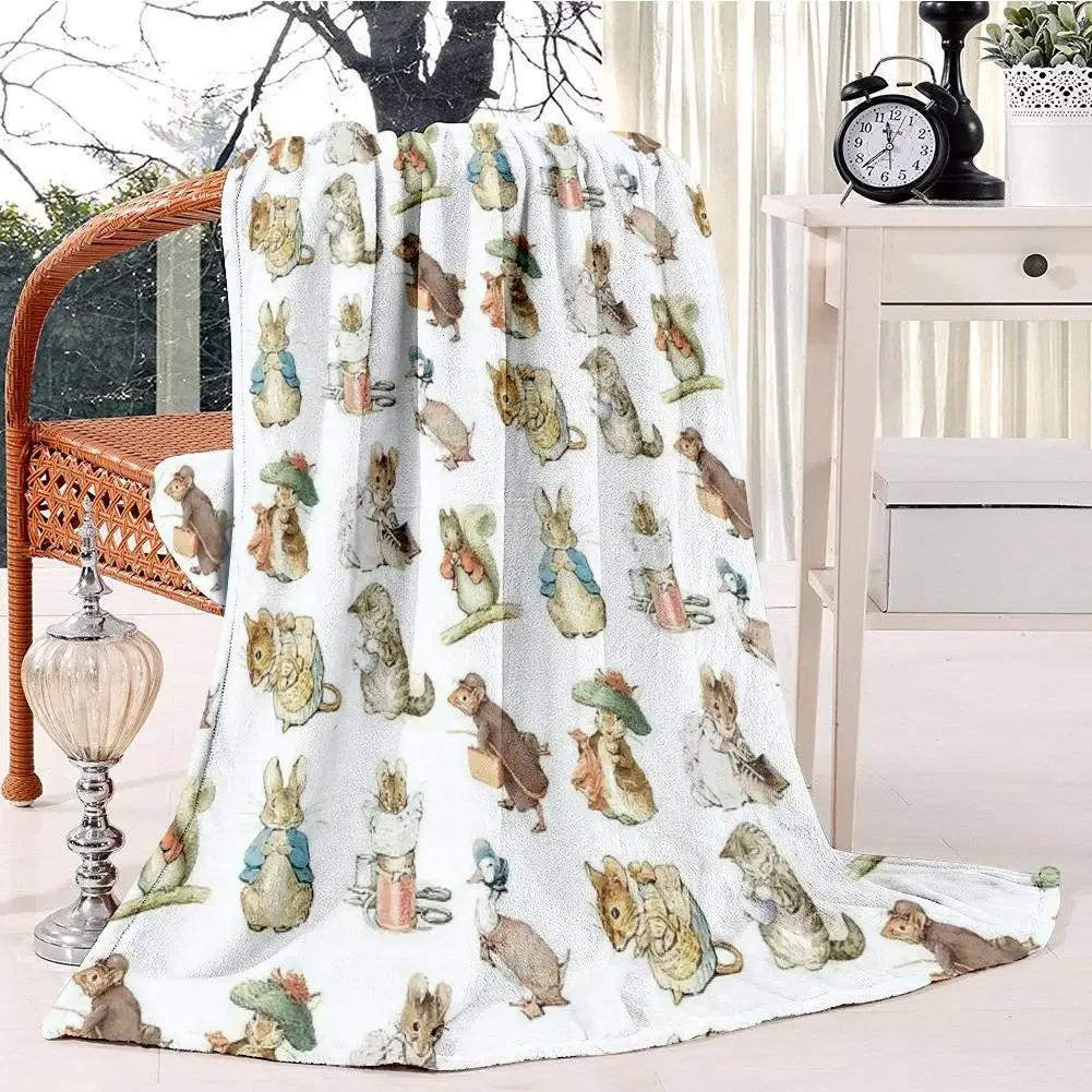Rabbit Flannel Throw Blanket Anti-Pilling Cozy Bed Blanket Lightweight Warm Blankets for Couch Bed Sofa Office Super Soft King