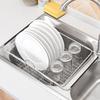 Stainless Steel Adjustable Dish Basket Dish Drainer Rack Rustproof Storage Kitchen Tool
