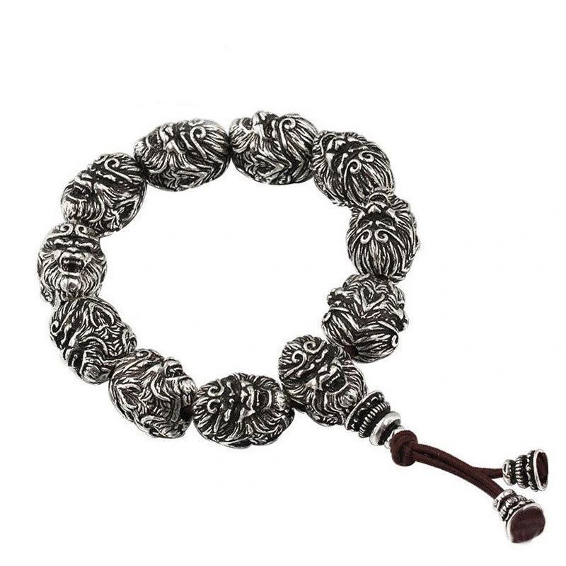 Black Myth Wukong Men's Retro Monkey Head Bracelet - Imitation Thai Silver Beaded Jewelry