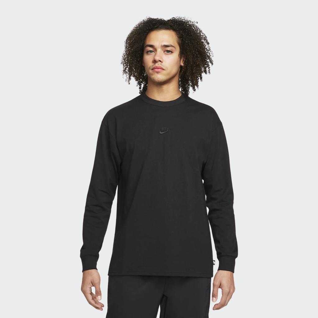Nike Спортивная одежда Premium Essentials Твердая футболка с длинным рукавом с круглым вырезом Мужские топы Черные DO7391-010
