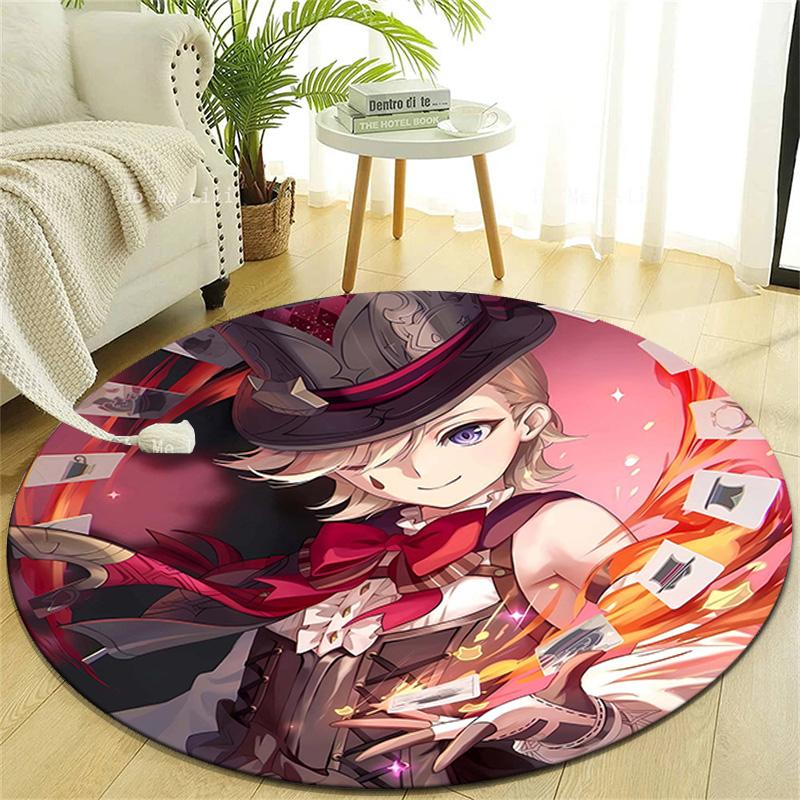 1pc Genshin Impact Lyney1 Design Printed Area Round Carpet for Bedroom Living Room Home Decor Rugs Mat Non Slip Mat Rug for Bedside