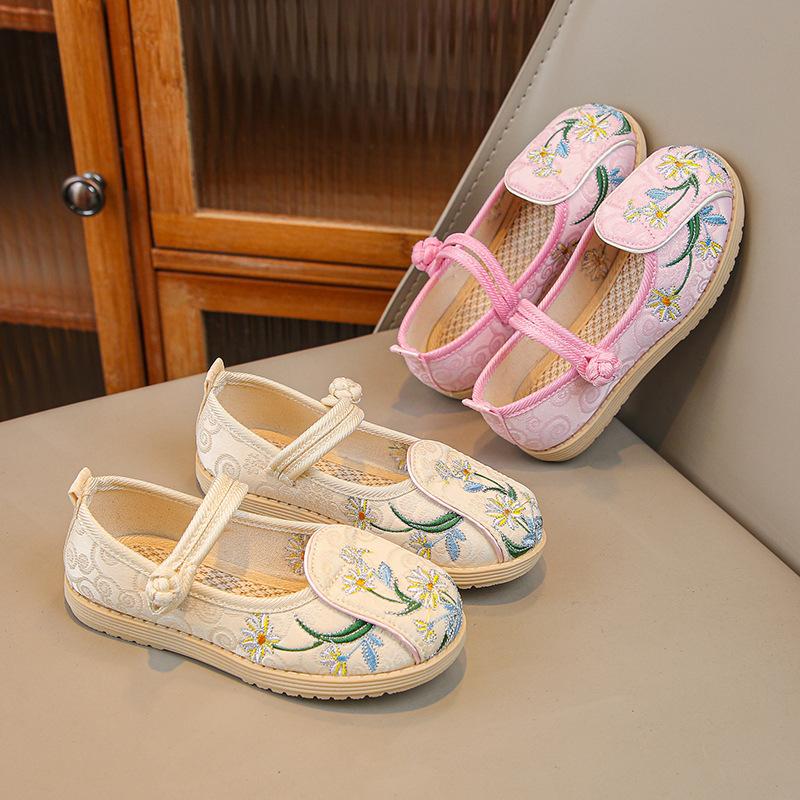 Детская обувь ханьфу, новые весенние и осенние туфли для девочек в старинном стиле с вышивкой, туфли принцессы ханьфу из ткани