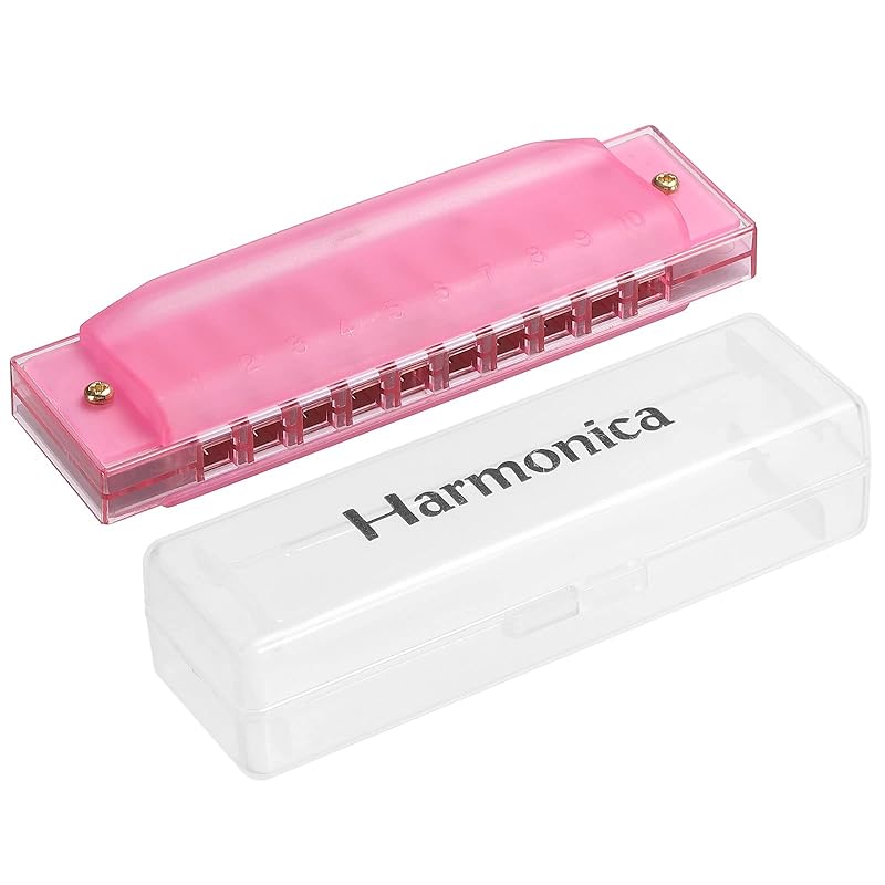PATIKIL Clear Variety Translucent Harmonica 10 Holes Pink ABS Harp Mouth With PVC Box Musical Instrument Beginner Education Adult Professional