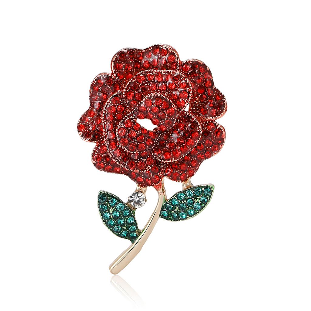 Delicate Alloy Rhinestone Rose Brooch Temperament Versatile Women'S Clothing Corsage Jewelry Pin