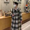 Новое двухстороннее шерстяное пальто средней длины, свободное шерстяное пальто в клетку в корейском стиле