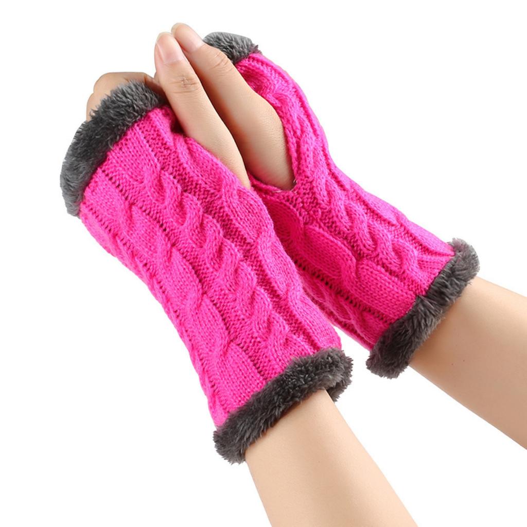 Women's Winter Warm Wool Gloves, Fingerless Twisted Knit Color Short Gloves