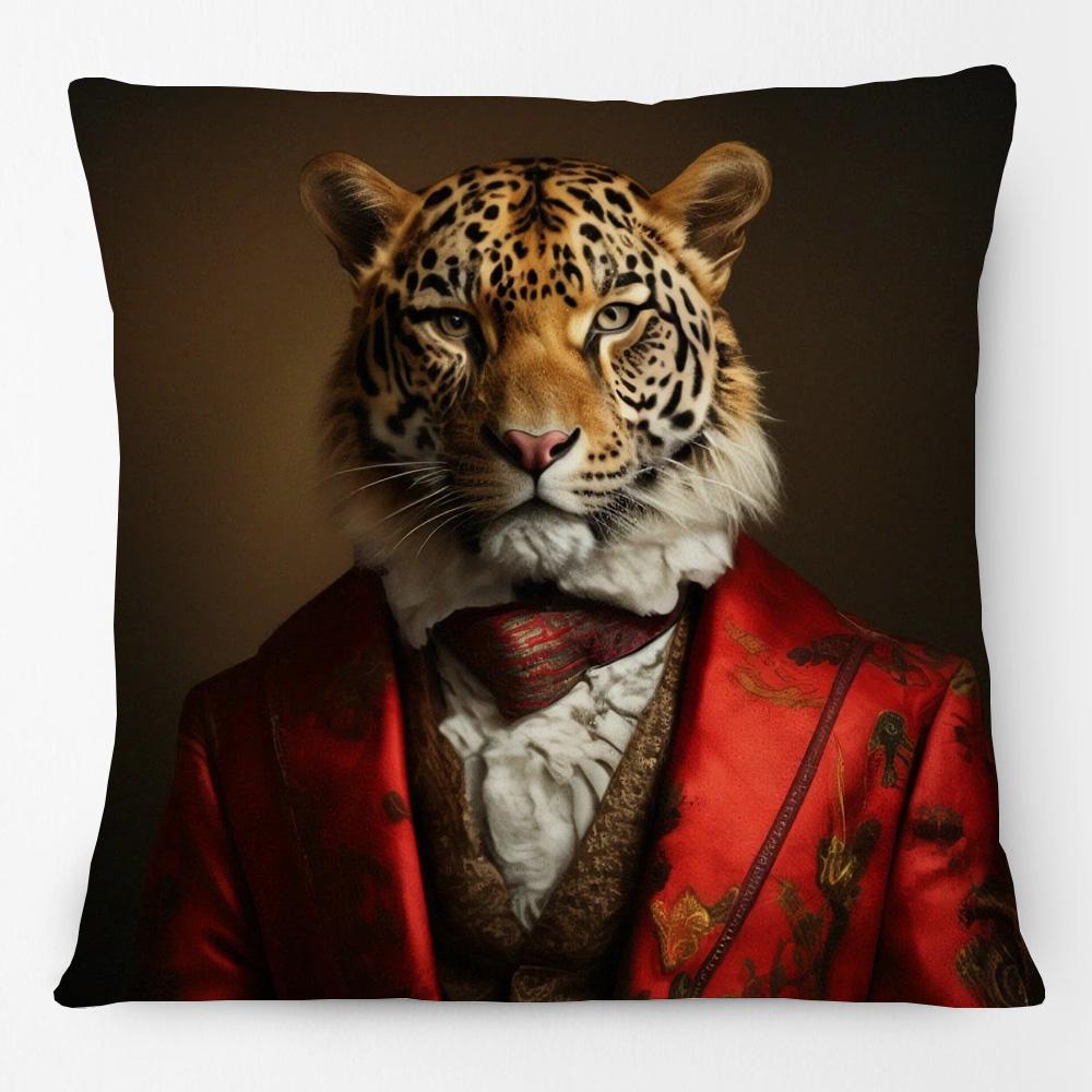 European Retro Vintage Royal Animals Portraits Leopard Panther Dog Cat Cushion Covers Sofa Pillowcase