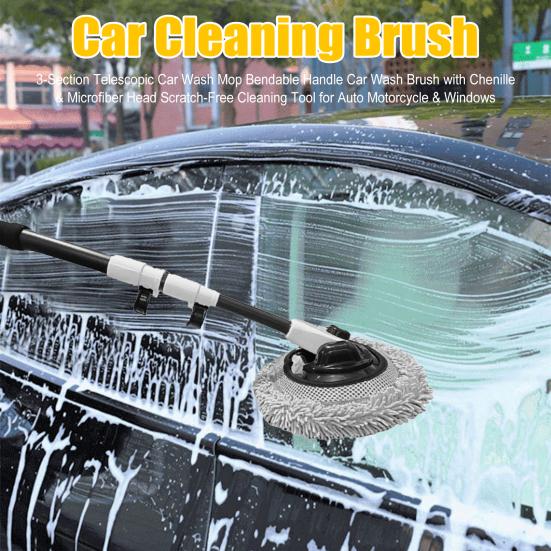 Yousheng 3-Section Telescopic Car Wash Mop Bendable Handle Car Wash Brush with Chenille & Microfiber Head Scratch-Free Cleaning Tool for Auto