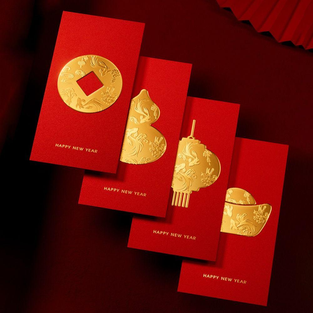 5/6/8pcs Lucky Universal Decorative Paper Red Envelope Cartoon Folding Red Packet Traditional Hot Stamping Luck Pocket New Year