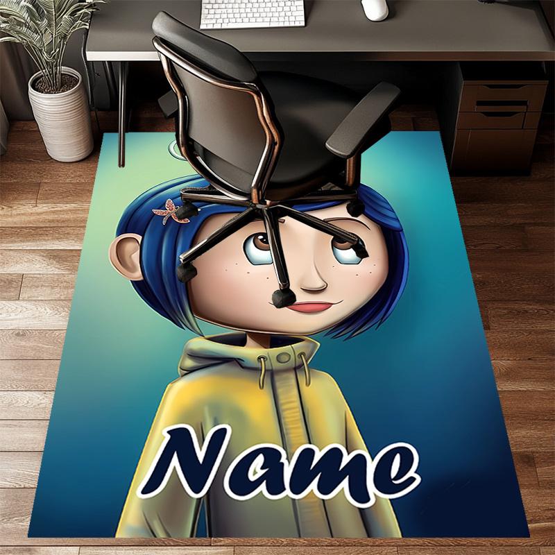 Custom Coraline Mat Personalized Name, Polyester Washable Indoor Entryway Rug, Gift for Christmas, Easter, Thanksgiving Day