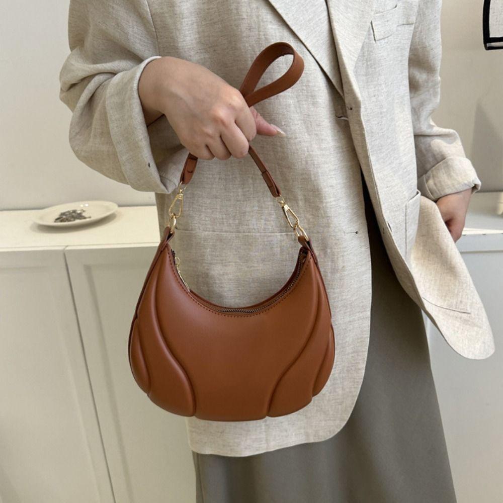 Casual Crescent Bag Tote Underarm Bag Simple Pu Leather Handbag Girls