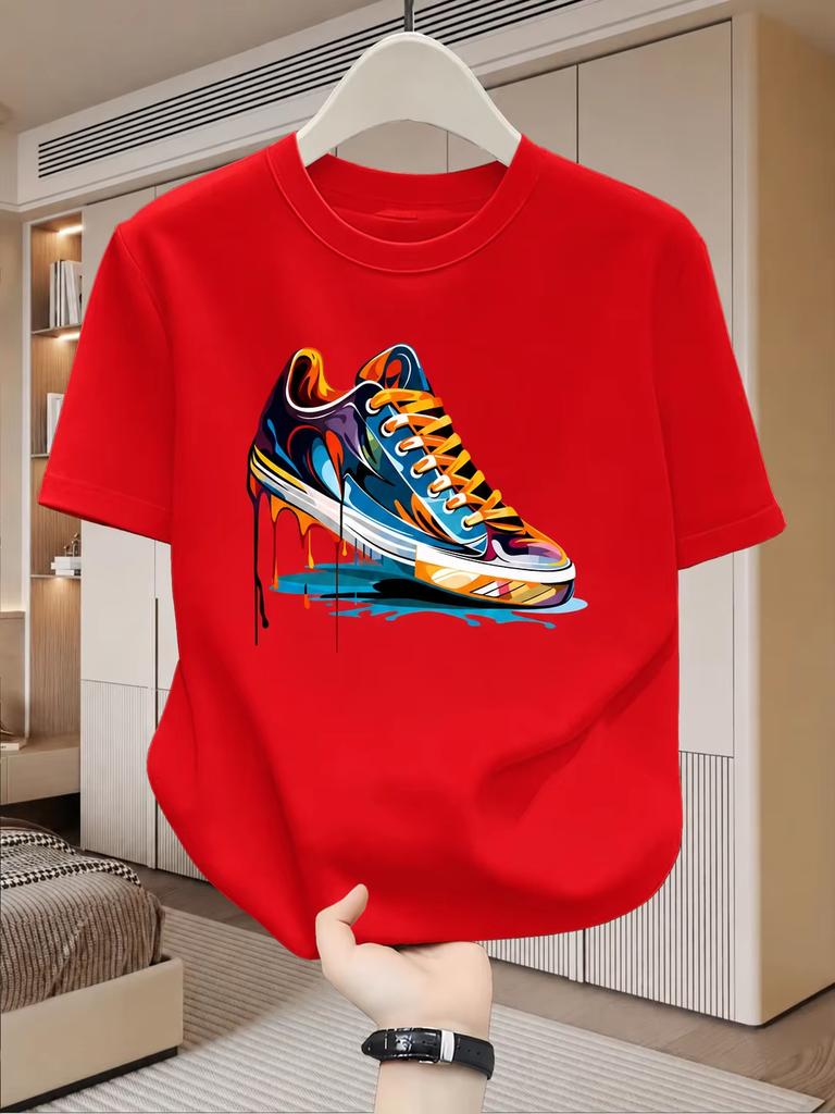Summer Unisexs Cotton Casual Personalized Trendy Sneakers Graffiti Printed Round Neck Unisexs And Unisexs Short Sleeve Tshirt