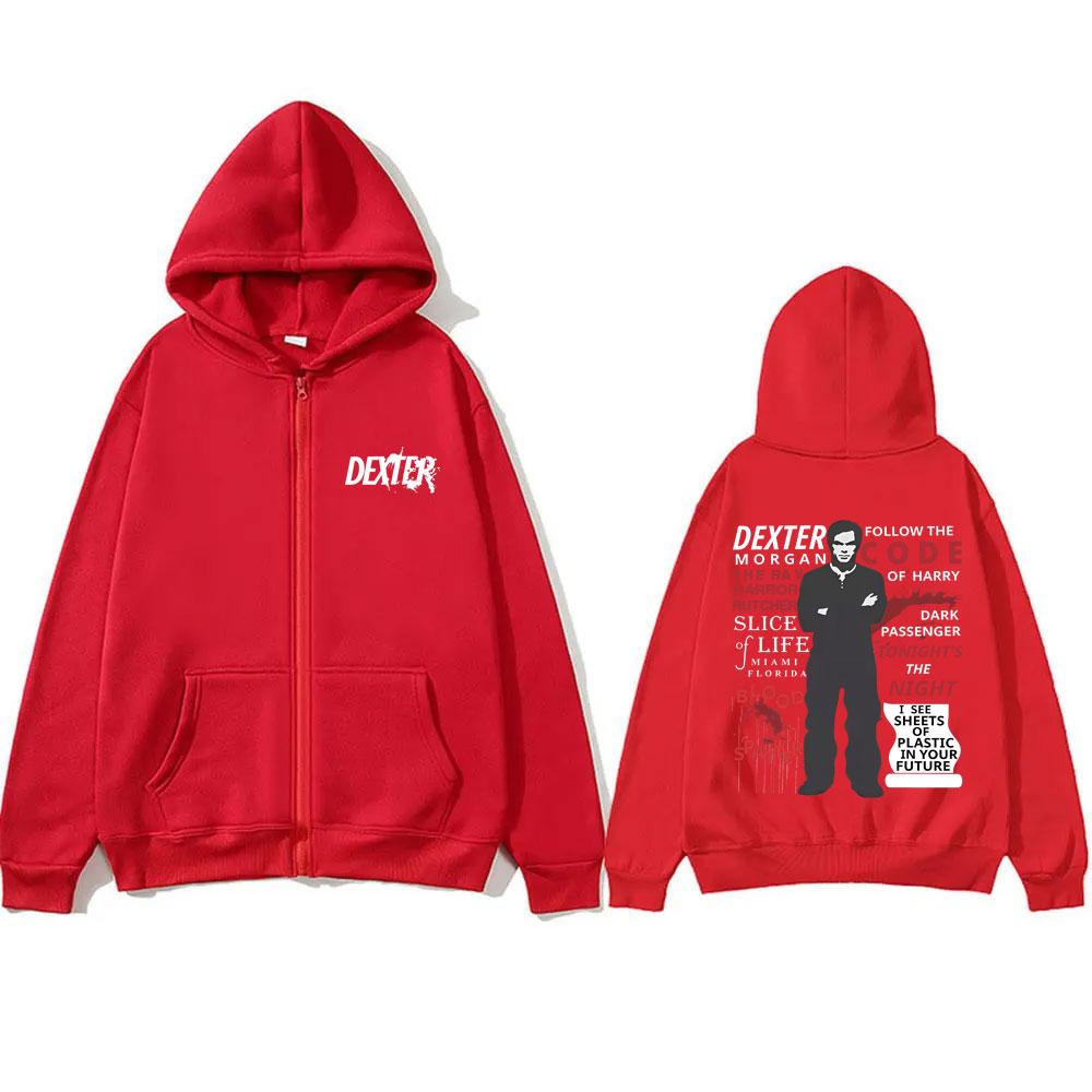 Худи на молнии TV Play Dexter Morgan для мужчин и женщин, винтажная флисовая хлопковая куртка-кофта на молнии, оверсайз худи на молнии