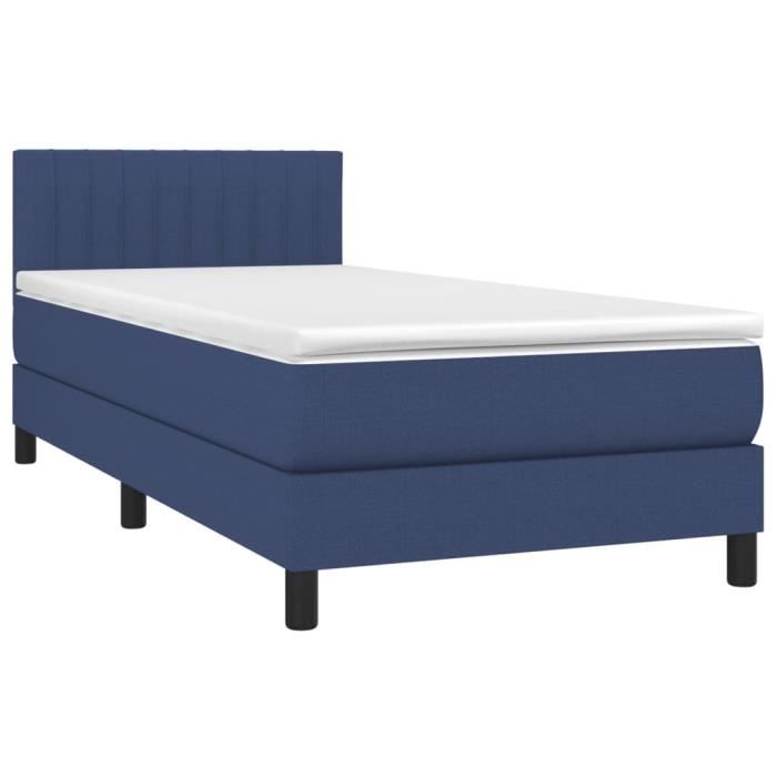 3140191 vidaXL Lit à sommier tapissier avec matelas Bleu 90x200 cm Tissu