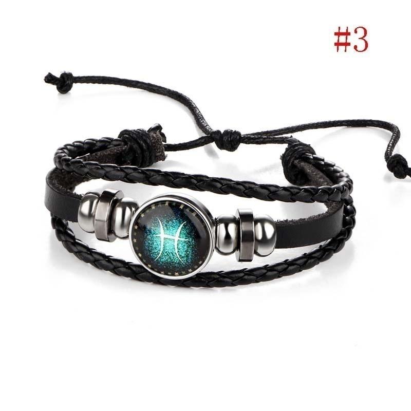 12 Браслет Созвездие Snap Мужской Очаровательный Кожаный Браслет Мужские Плетеные Браслеты Гороскоп