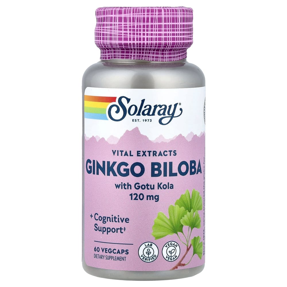 Solaray Vital Extract Ginkgo Biloba 120mg with Gotu Kola, 60 Veggie Capsules