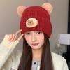 Вязаная шапка с медвежьими ушками для женщин на осень и зиму, милая студенческая, универсальная, теплая, баотоу, для защиты ушей на улице, шерстяная шапка, чтобы подчеркнуть маленькое лицо