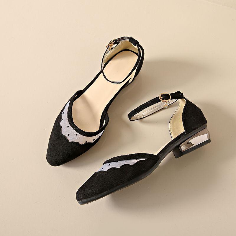 Fashion Black Pointed Toe Ladies Summer Footwear Shoes for Women 2024 Kawaii Low Heel Elegant Square Heels Cute Korean Style Beau Today