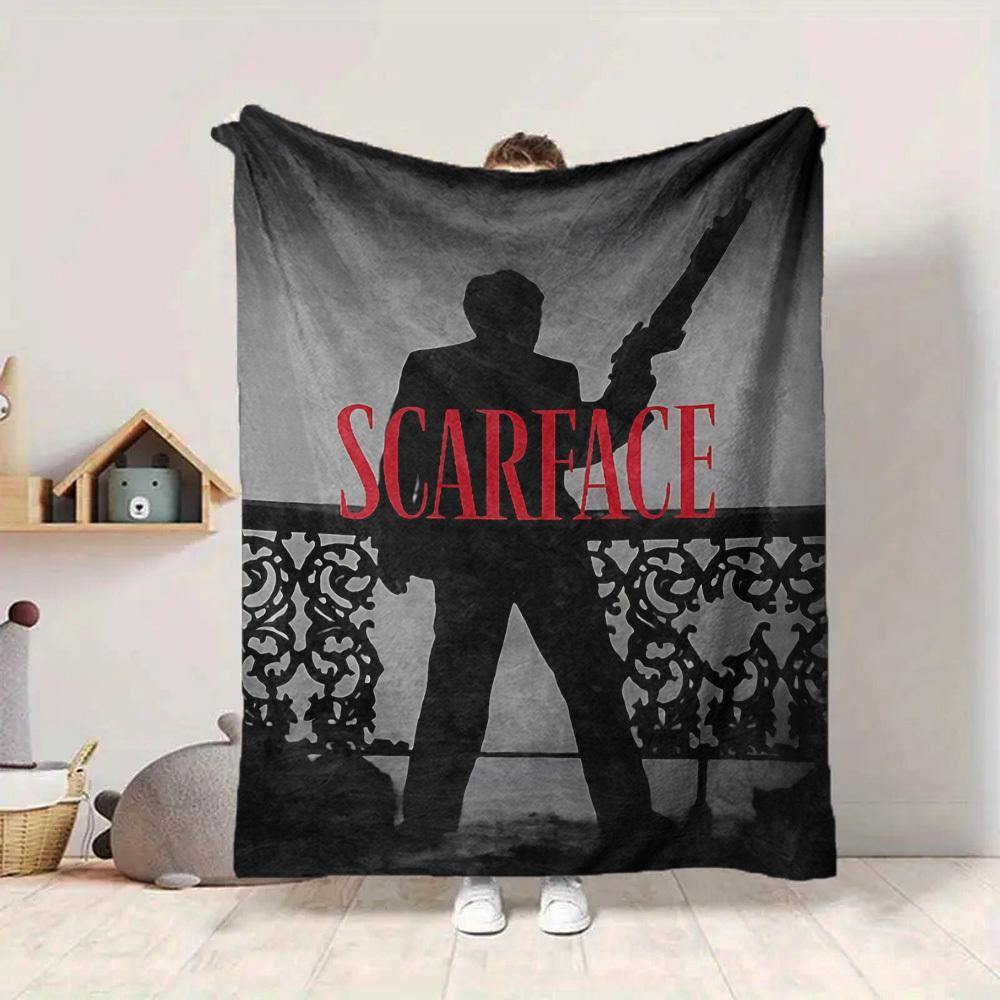 1 шт. Плед Scarface, мягкий, удобный, с цифровой печатью, всесезонный, многоцелевой, вязаная ткань, постельное белье, для офиса, дивана, домашний декор