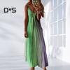 Женские бретельки-спагетти длинные платья с градиентом летнее повседневное струящееся макси-платье с V-образным вырезом свободный пляжный сарафан