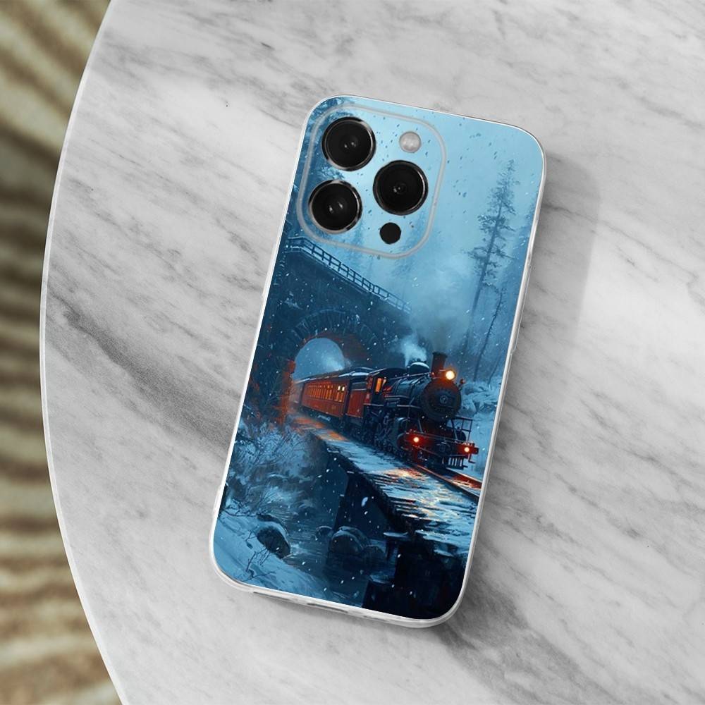 Cool Art Steam Train Phone Case For iPhone,14,13,XR,SE,12,15,Pro,Max,Plus,11,17,16,X,XS,Mini Transparent Soft Cover