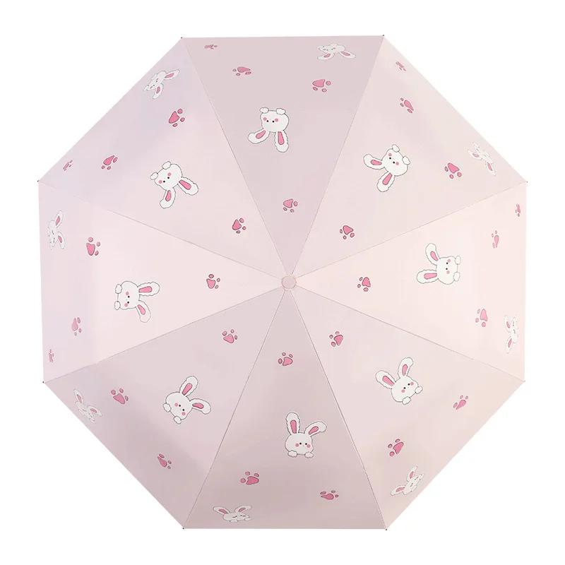 Милый детский зонт Толстый черный клей Полностью автоматический зонт Кролик Солнцезащитный зонт для ребенка Студента Водонепроницаемый Солнцезащитный УФ Зонты