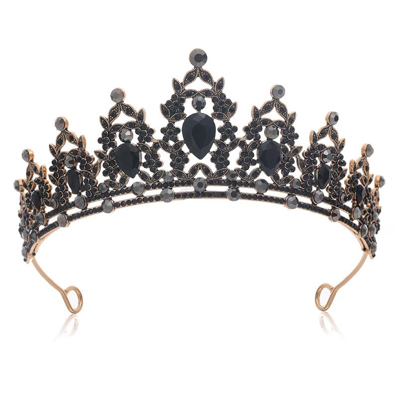 Благородный черный драгоценный камень сверкающий бриллиант свадебная тиара, сплав корона свадебная тиара, аксессуары для волос, банкет вечеринка, диск для волос тиара
