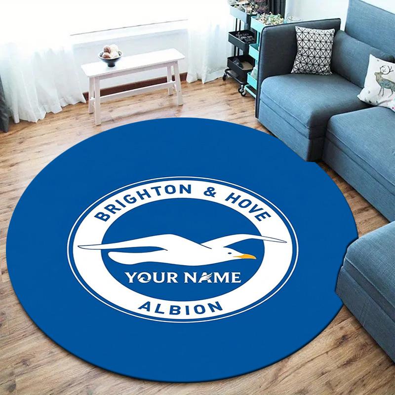 Blue Seagull Emblem Custom Name Round Area Rug Carpet Rug For Living Room Bedroom Sofa Playroom Decor Nonslip Floor Mat