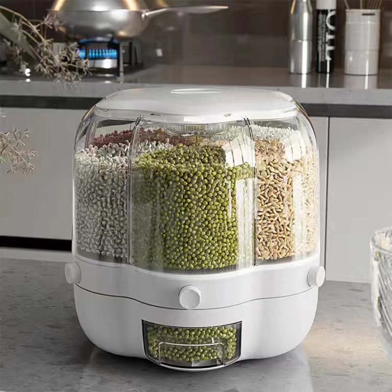 Большой контейнер для хранения продуктов, вращающиеся на 360° бочки для риса, герметичный диспенсер для хлопьев, резервуар для риса, ящик для зерна, кухонный контейнер для хранения
