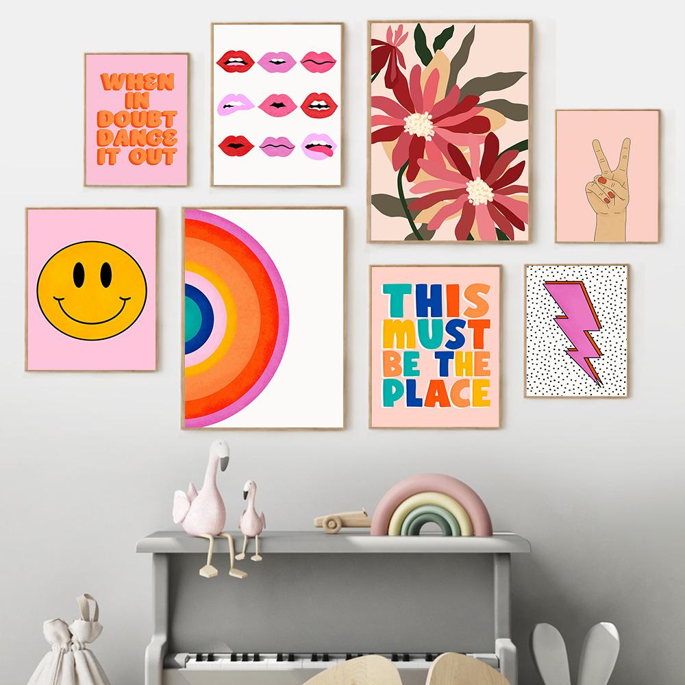 Цвет Аннотация Цветок Губы Улыбка Цитата Бохо Настенная Картина Холст Картина Скандинавский Плакат Принт Детская Роспись Декор Гостиной