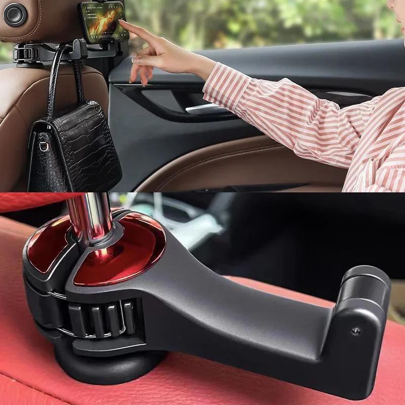 Автомобильный крючок Скрытый Многофункциональный 2 в 1 Многофункциональный Крючок на подголовник заднего сиденья Автомобильный задний держатель для телефона Тип зажима Держатель для мобильного телефона