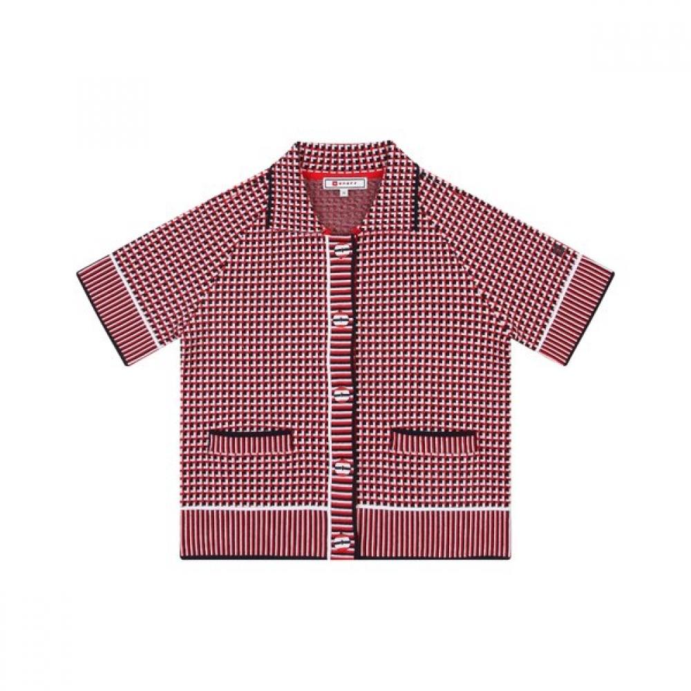 Onoff Women S Cropped birdSeye Jacquard Cardigan Of2803la Red