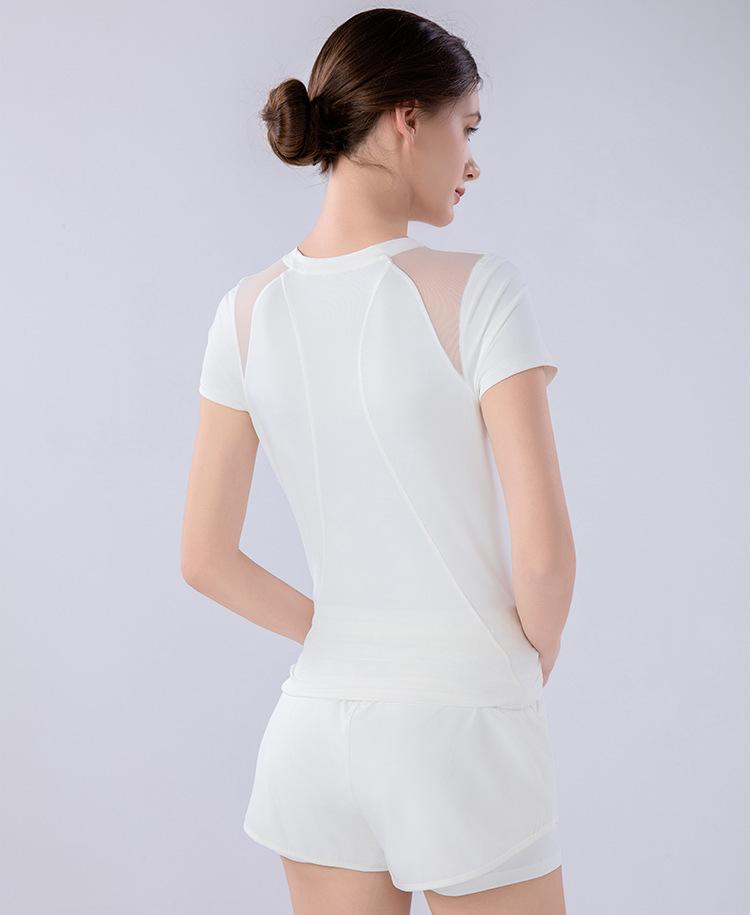 Женский летний быстросохнущий спортивный комплект из сетки: Дышащий топ с коротким рукавом свободного кроя для бега, тренировок и йоги