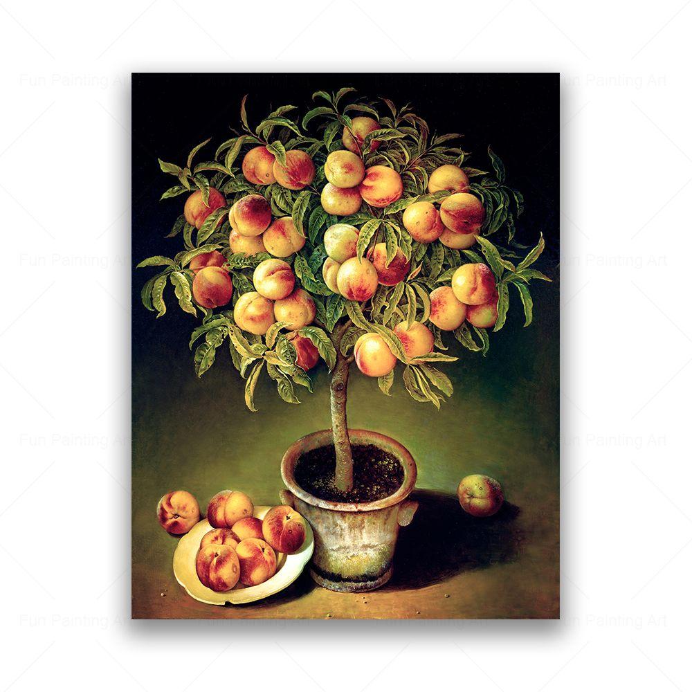Винтажное фруктовое дерево, натюрморт, холст, картина, персик, гранат, яблоко, лимон, апельсин, принты, постеры, настенная картина, декор для кухни