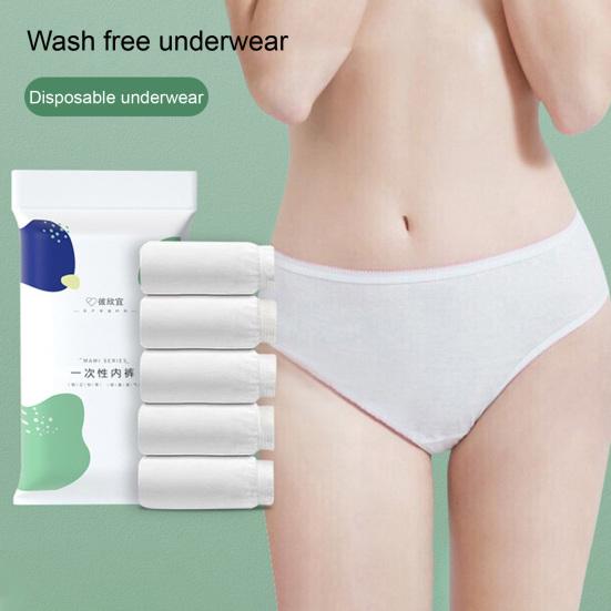 5Pcs Women Disposable Panties Solid Color High Waist Stretchy Close Fit
