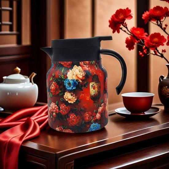 Винтажный заварочный чайник с цветочным узором и встроенным фильтром, V-образным носиком, заварочный чайник с напорной водой, 1000 мл, изолированный чайник из нержавеющей стали