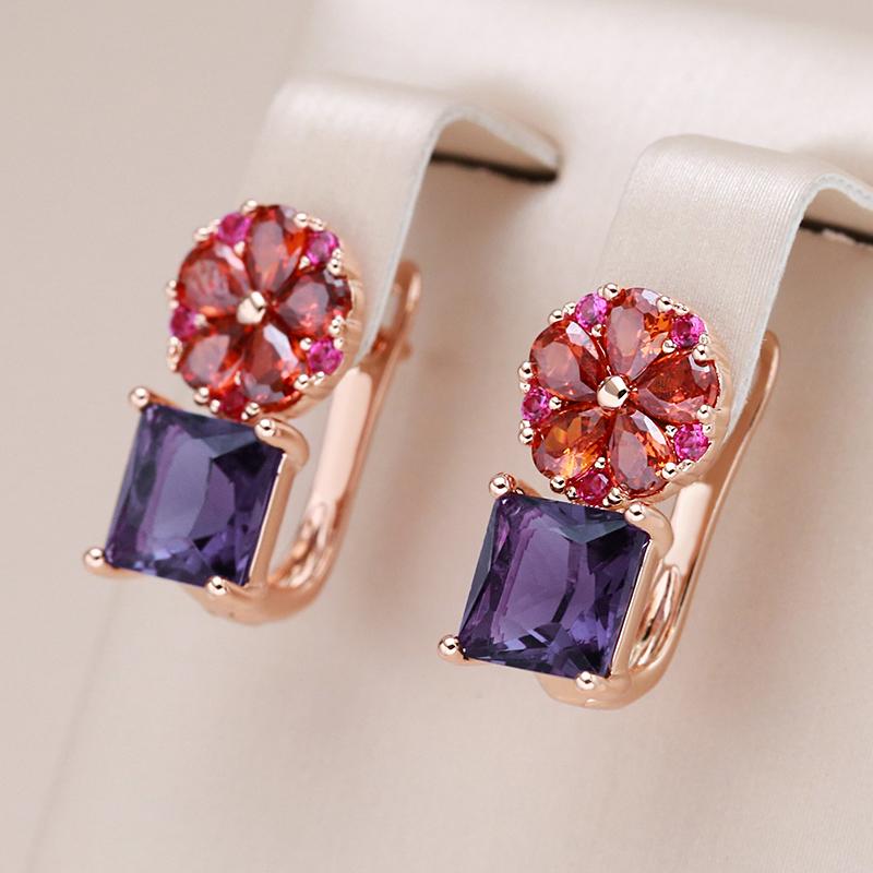 Flower Shape Multi Color Geometric Zircon Rings Women Fashion Daily Jewelry Earrings Match Accessories