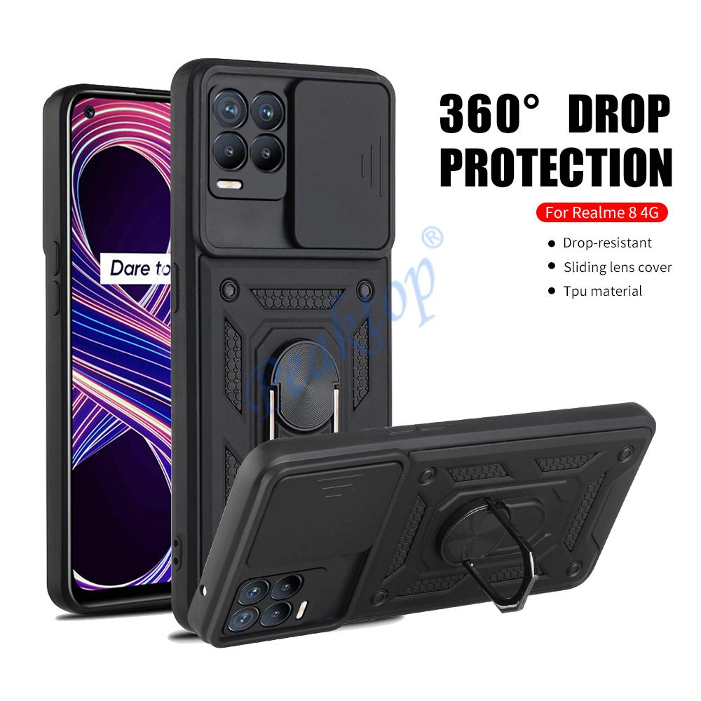 Противоударный чехол-подставка с кольцом для Realme 8 Pro, защитный чехол для камеры Push Pull для OPPO Reno 6 Z 5G, чехол Realme 8 5G 8i C21Y