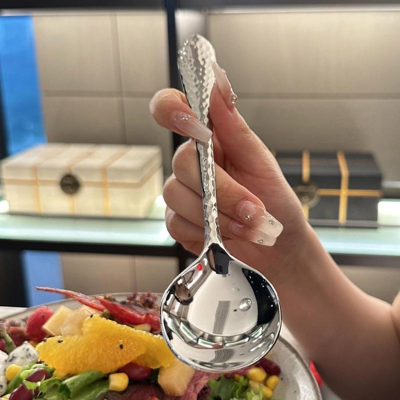 Ложка из нержавеющей стали Креативная ложка для десерта с узором молотка Ложка для еды риса Ложка для питья супа Кофейная ложка Чайная ложка
