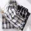 Plus Size Black & White Plaid Ice Silk Wide-Leg Pants for Women - High-Waisted Loose Fit Slimming Thin Summer Casual Straight-Leg Trousers