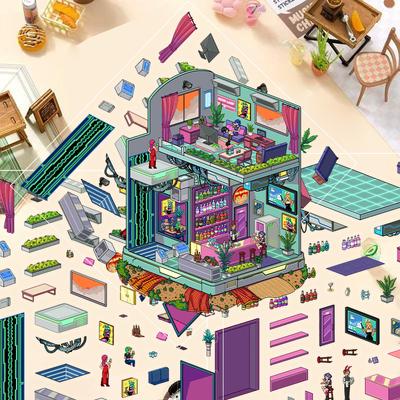 Мультяшный пейзаж наклейка сетевой стиль дом 3D 3D дом Унлаза DIY сцена ручная наклейка