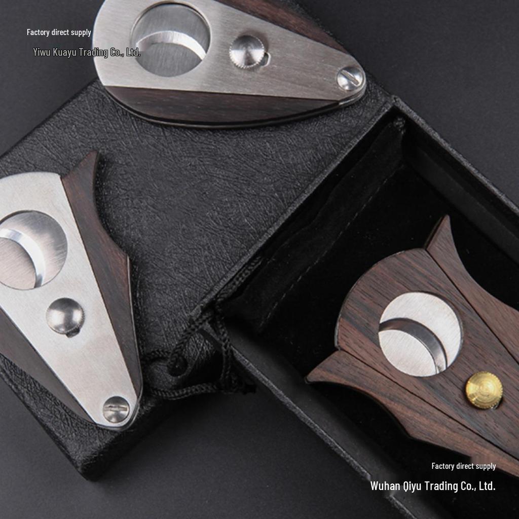 Sandalwood Metal Cigar Cutter: Portable Double Blade Cigar Scissors and Punch