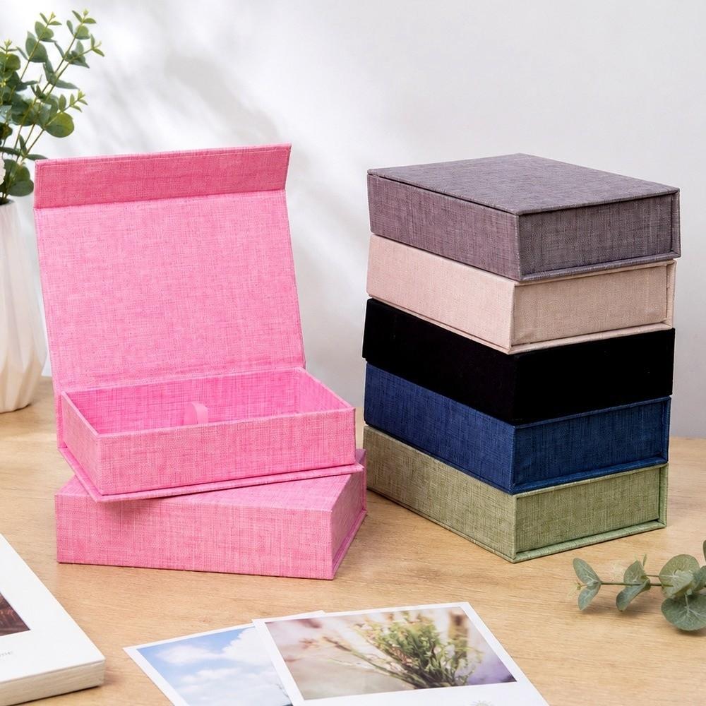 Flip Lid Photo Storage Box Linen Fabric Gift Container Versatile Document Holder  For Gift Packing