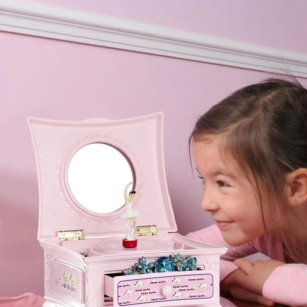 Save Space Ballerina Music Box With Makeup Mirror Jewelry Storage Box  Children